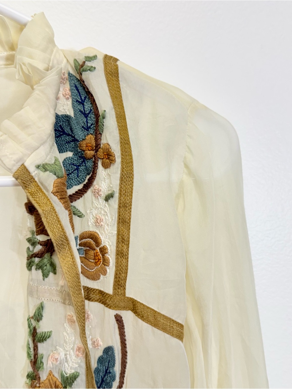 Anthropologie Pinnacle Shruti Sancheti Silk Floral Embroidered Duster Medium - Picture 7 of 16